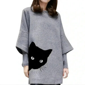 ORDER Plus Cat Print Oversized wool felt dress. Size Large
